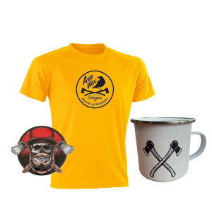 CEuk Outdoor Axe-Themed Bundle – Enamel Mug, Vinyl Decal & Axe Wax AirCool T-Shirt