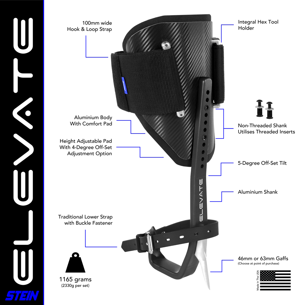 Stein ELEVATE Climbing Spikes Kit - Fitted with 43mm Gaffs & Velcro Pads - Black 2
