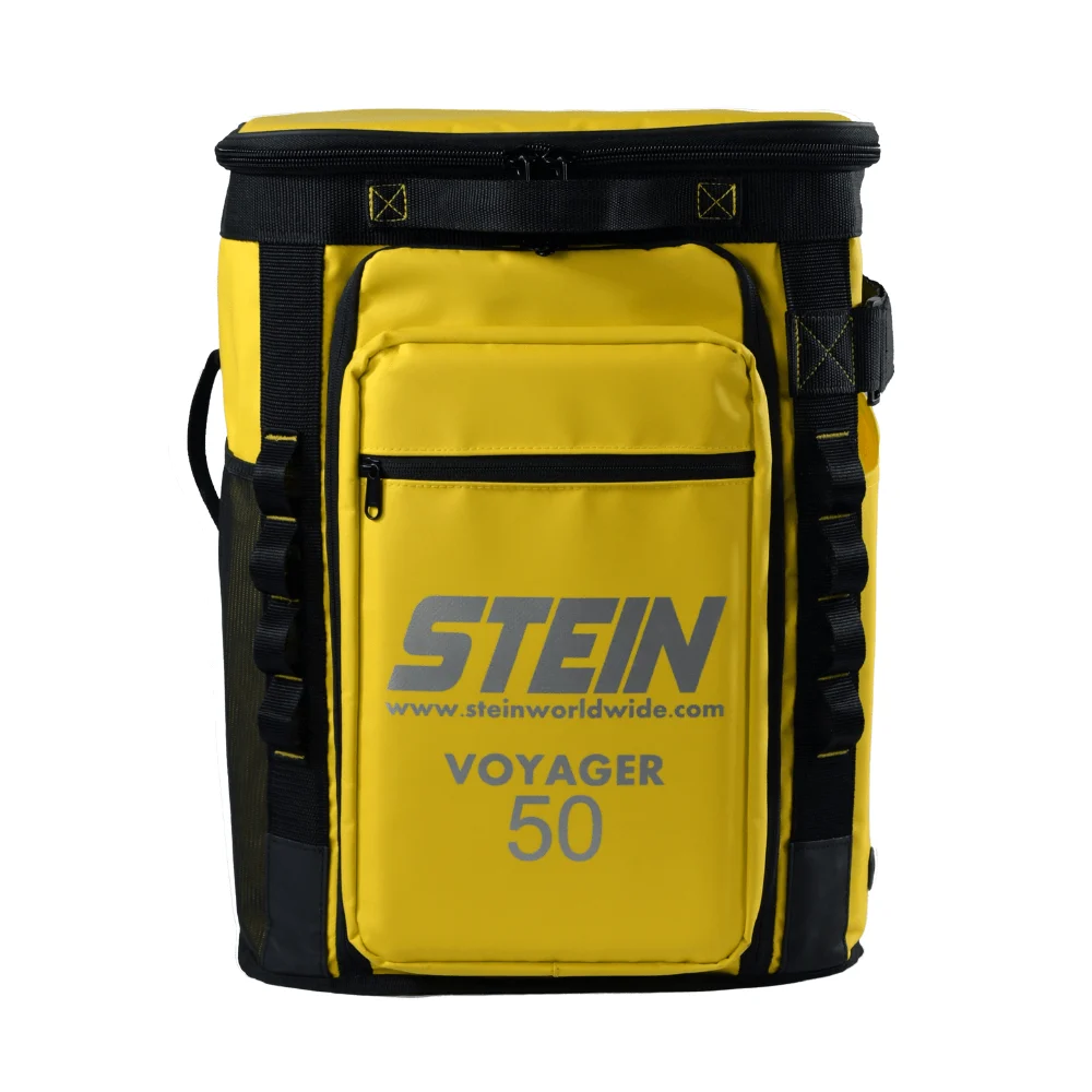 Engineered for demanding workdays, the 50-litre Voyager is built specifically for arborists who value durability, comfort, and organisation in one reliable pack. Crafted from rugged 1000-D Matt Tarpaulin and fitted with premium YKK® zippers, it’s designed to withstand the toughest environments. Equipped with a front-loading compartment allows quick and easy access to your ki. The main compartment is sized to accommodate two STEIN VAULT 15 storage bags (supplied with one as standard) for efficient gear organisation. An internal document pocket provides secure storage for personal belongings, while the padded back panel and sternum strap with integrated whistle buckle deliver comfort and support in transit. Practical carry options include two top handles, a side handle for versatile transport, and a large side mesh pocket for quick-access essentials. Additional features include a dedicated handsaw pocket, heavy-duty metal buckles, and internal/external daisy chains for attaching and securing specialist equipment. Whether moving kit on-site or organising climbing gear between jobs, the STEIN Voyager 50L offers strength, functionality, and dependable performance all day long. STEIN Voyager 50L Gear Bag 50-litre capacity Durable 1000-D Matt Tarpaulin construction YKK® zippers for durability Front-loading main compartment for easy access Multiple internal storage compartments Internal pocket – perfect for keys and valuables Padded back panel for added comfort Sternum strap with integrated whistle buckle Two top carry handles Side carry handle for versatile transport Large side mesh pocket for quick-access items Dedicated handsaw pocket Metal hardware buckles for strength and reliability Stein Voyager 50 Bag with Vault 15 – Yellow